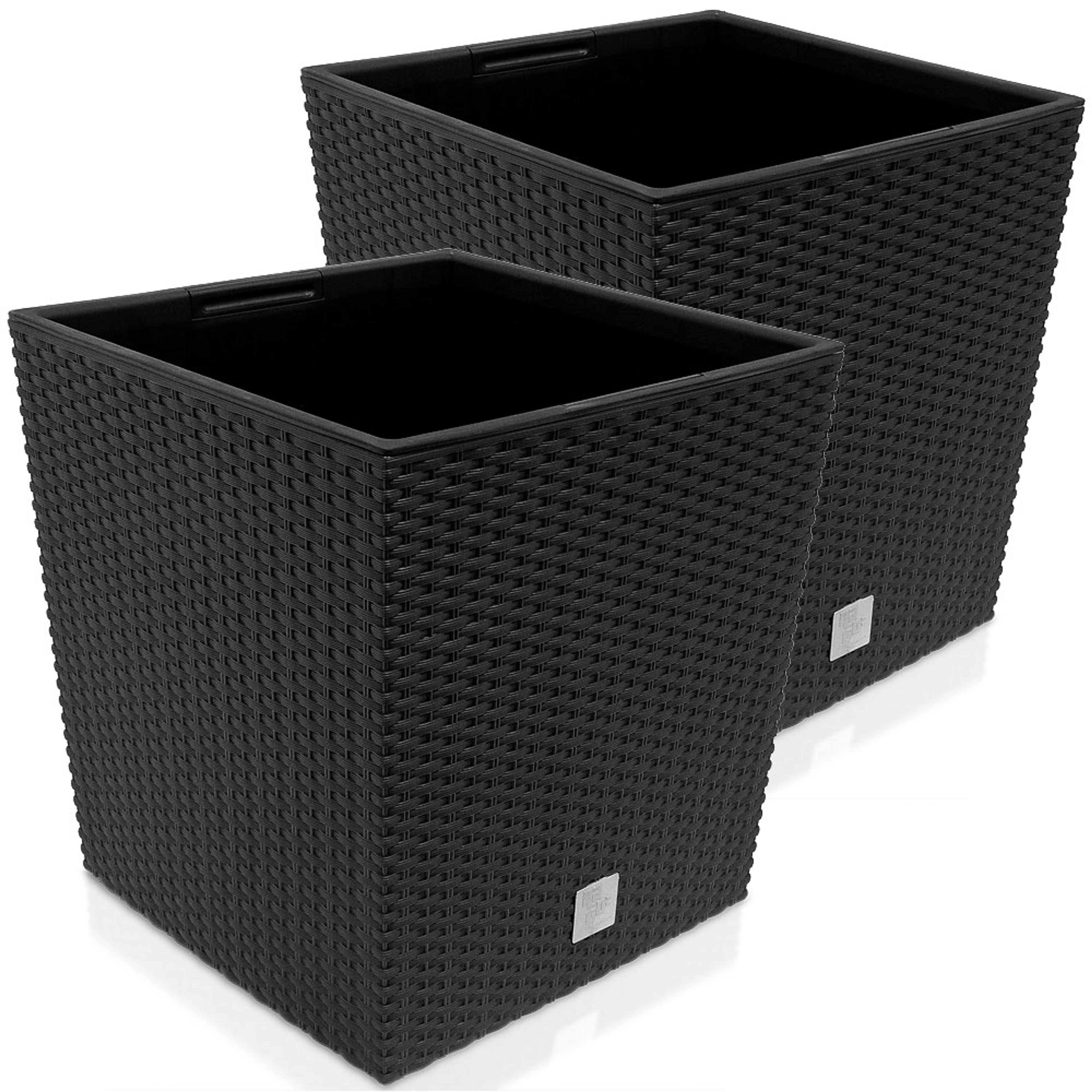 2x Bac à fleurs 64L anthracite résine tressée avec poignée